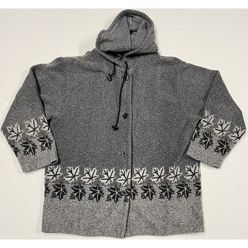 Outdoor Exchange Gray Fall Leaves Pattern Fleece Casual Jacket 2XL